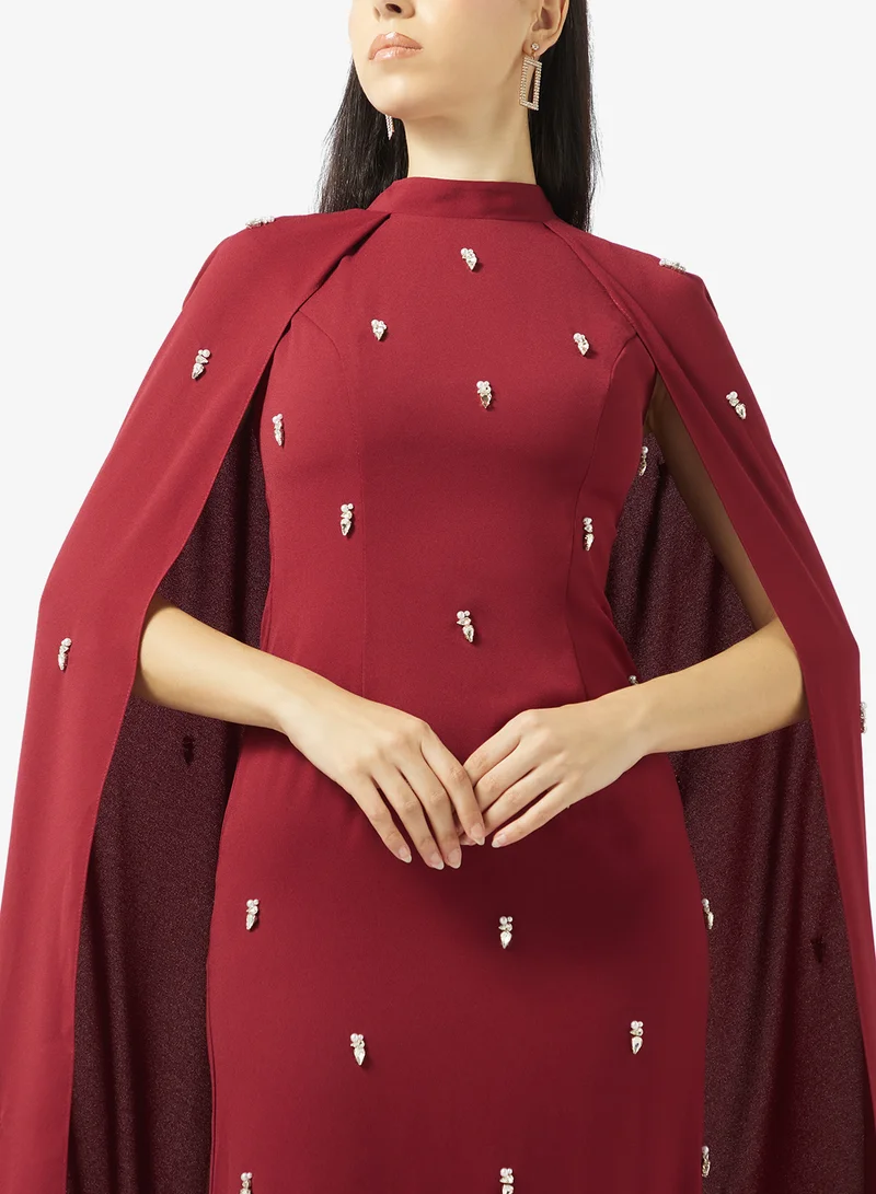Akadia Fashion  EMBELLISHED CAPE CREPE DRESS for Women | Best Price UAE